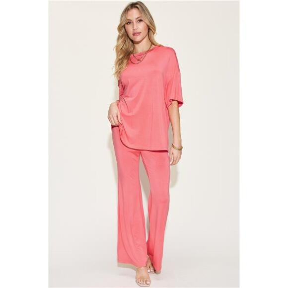 Basic Bae Full Size Bamboo Drop Shoulder T-Shirt and Flare Pants Set - Picture 10 of 16